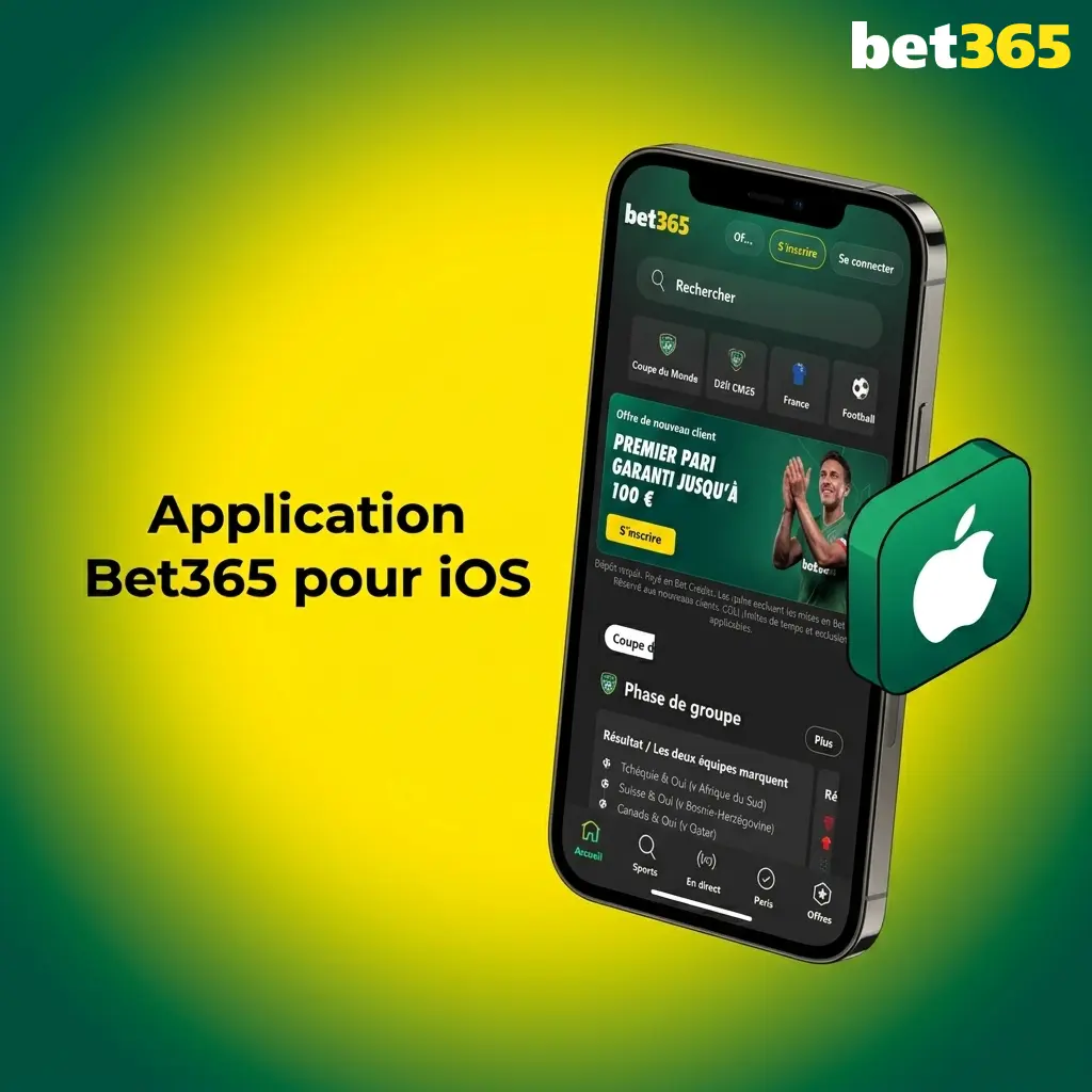 Application Bet365 iOS disponible sur l'App Store pour iPhone, iPad et iPod Touch avec accès complet aux fonctionnalités