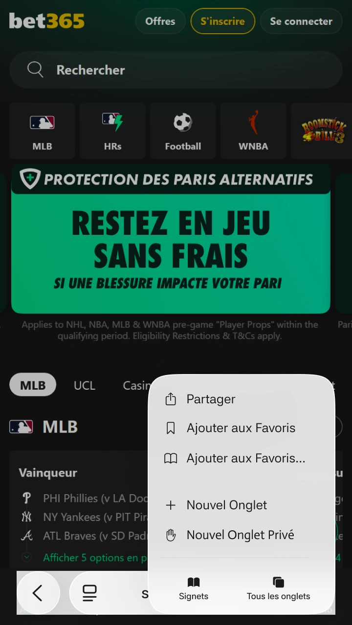 Cliquez sur Partager pour installer Bet365 sur votre iPhone.