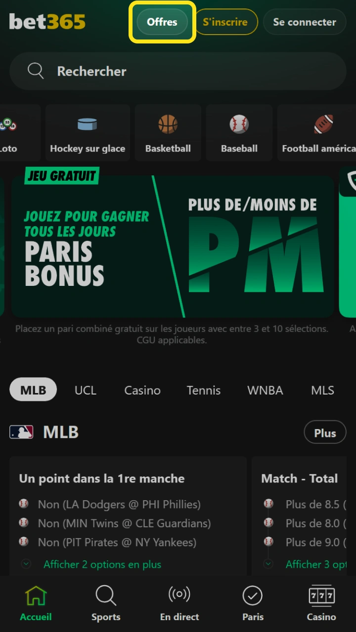Accédez facilement à la section des promotions exclusives sur la plateforme Bet365.
