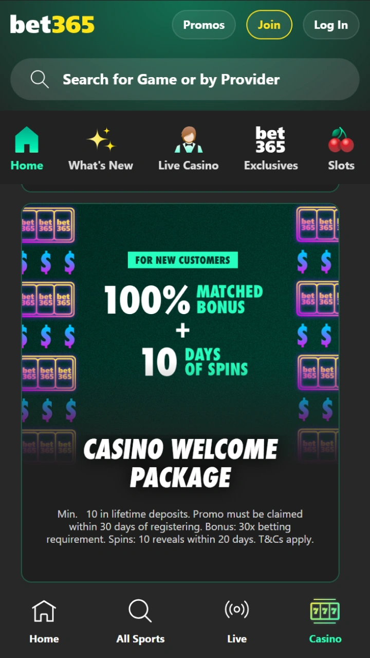 Profitez de généreux bonus de bienvenue dès votre inscription au casino Bet365.