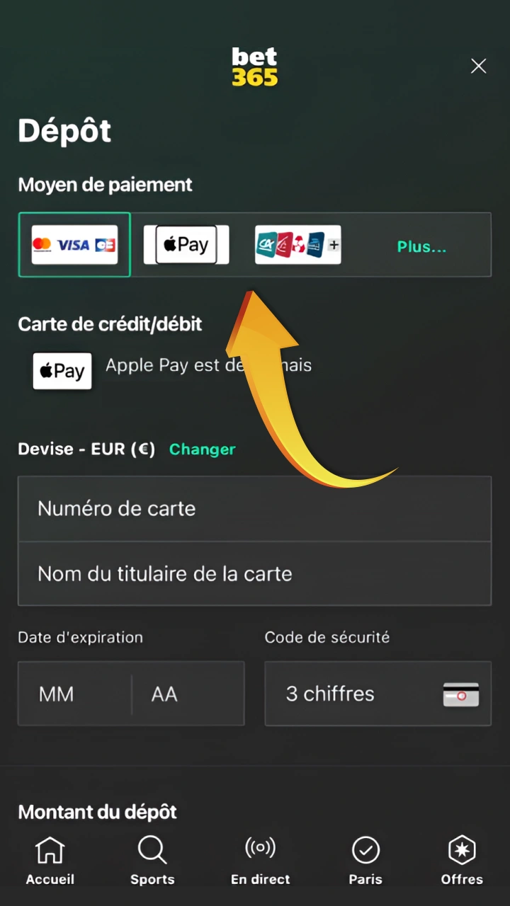 Effectuez votre premier dépôt en toute confiance grâce aux méthodes de paiement disponibles sur Bet365.