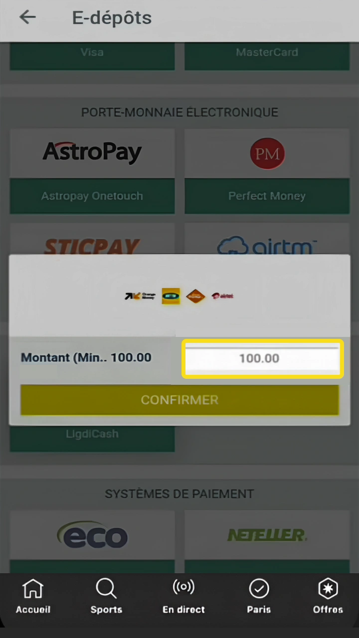 Saisissez le montant de votre dépôt pour profiter des meilleures promotions de Bet365.