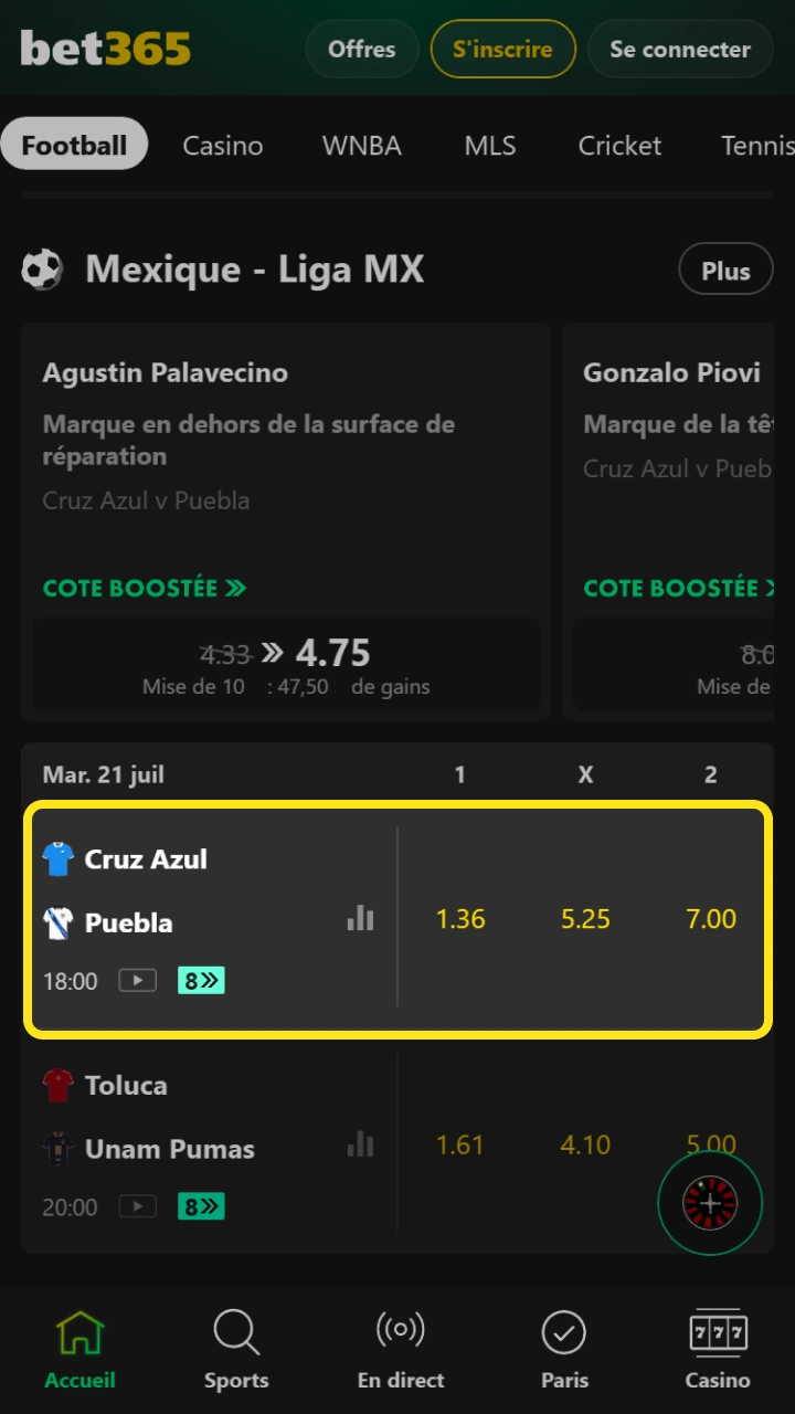 Choisissez les meilleurs marchés de paris sur le football et maximisez vos chances de gagner chez Bet365.