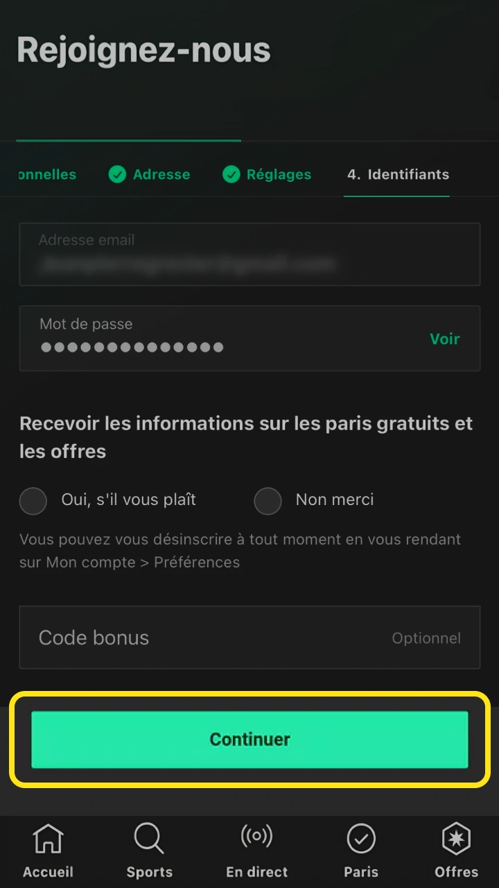 Confirmez votre inscription pour commencer à parier en toute sécurité sur Bet365.