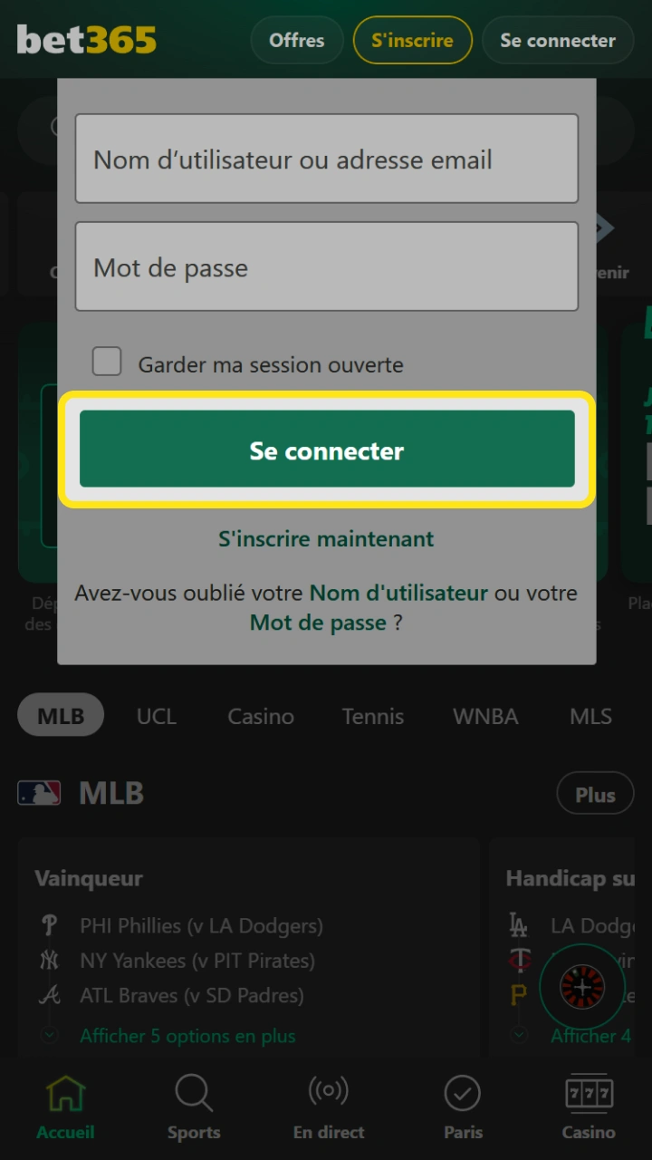 Cliquez ici pour vous connecter facilement et profiter de tous les services Bet365.