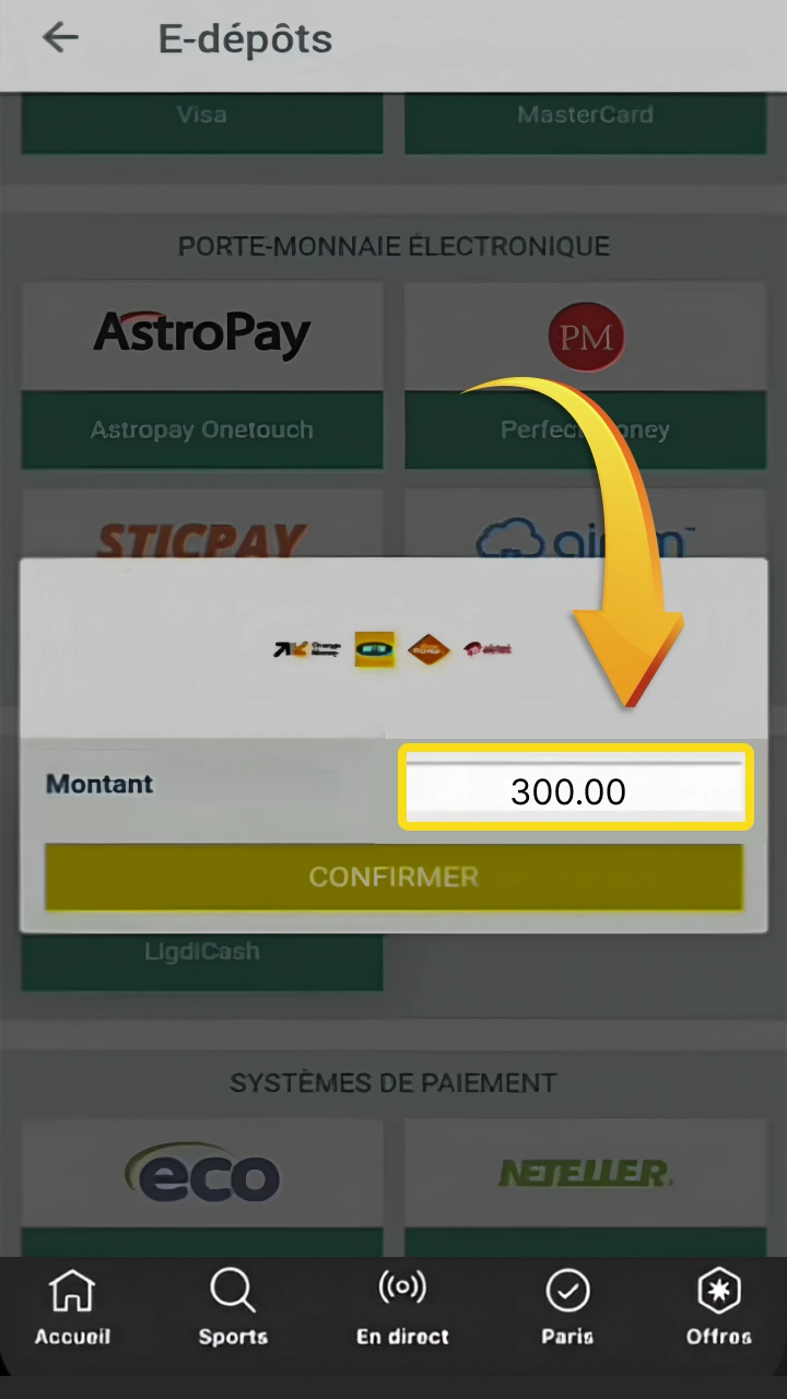 Saisissez le montant souhaité pour recharger votre solde Bet365 en toute sécurité.