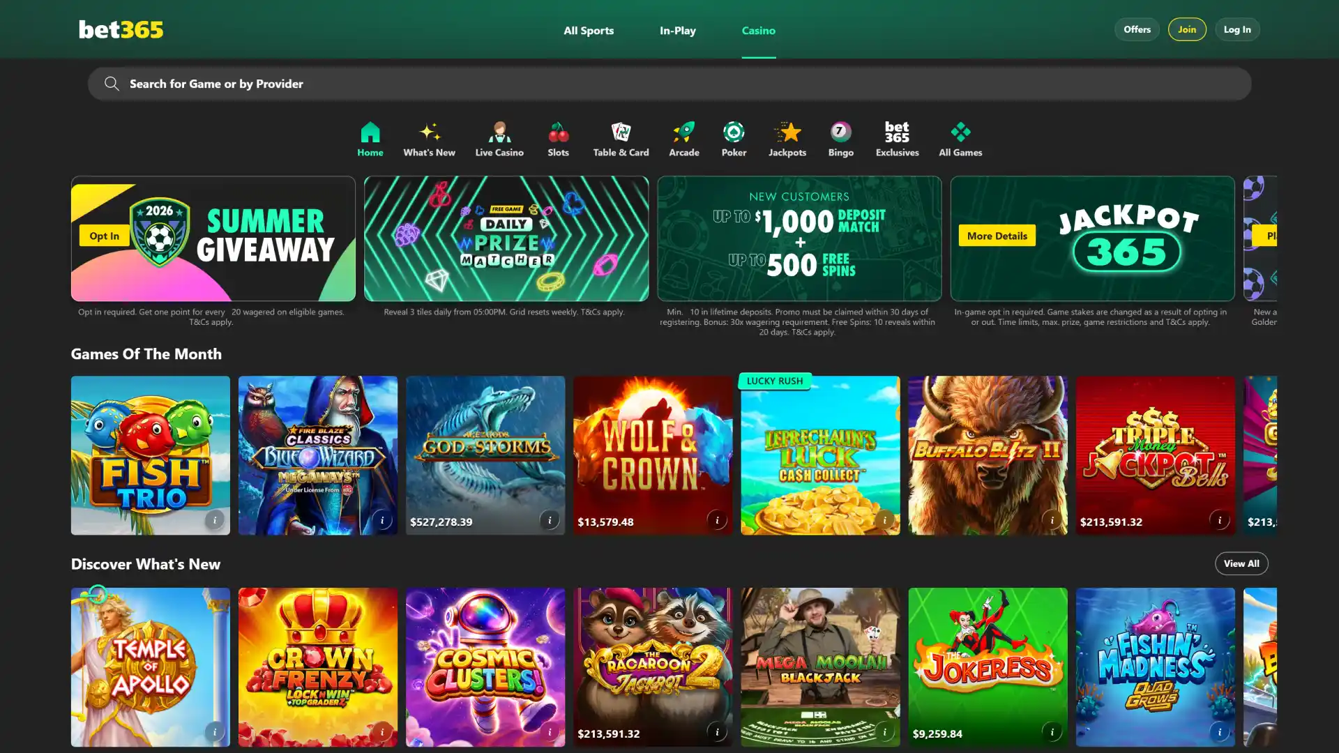 Tentez votre chance aux impressionnants jackpots progressifs disponibles au casino Bet365.