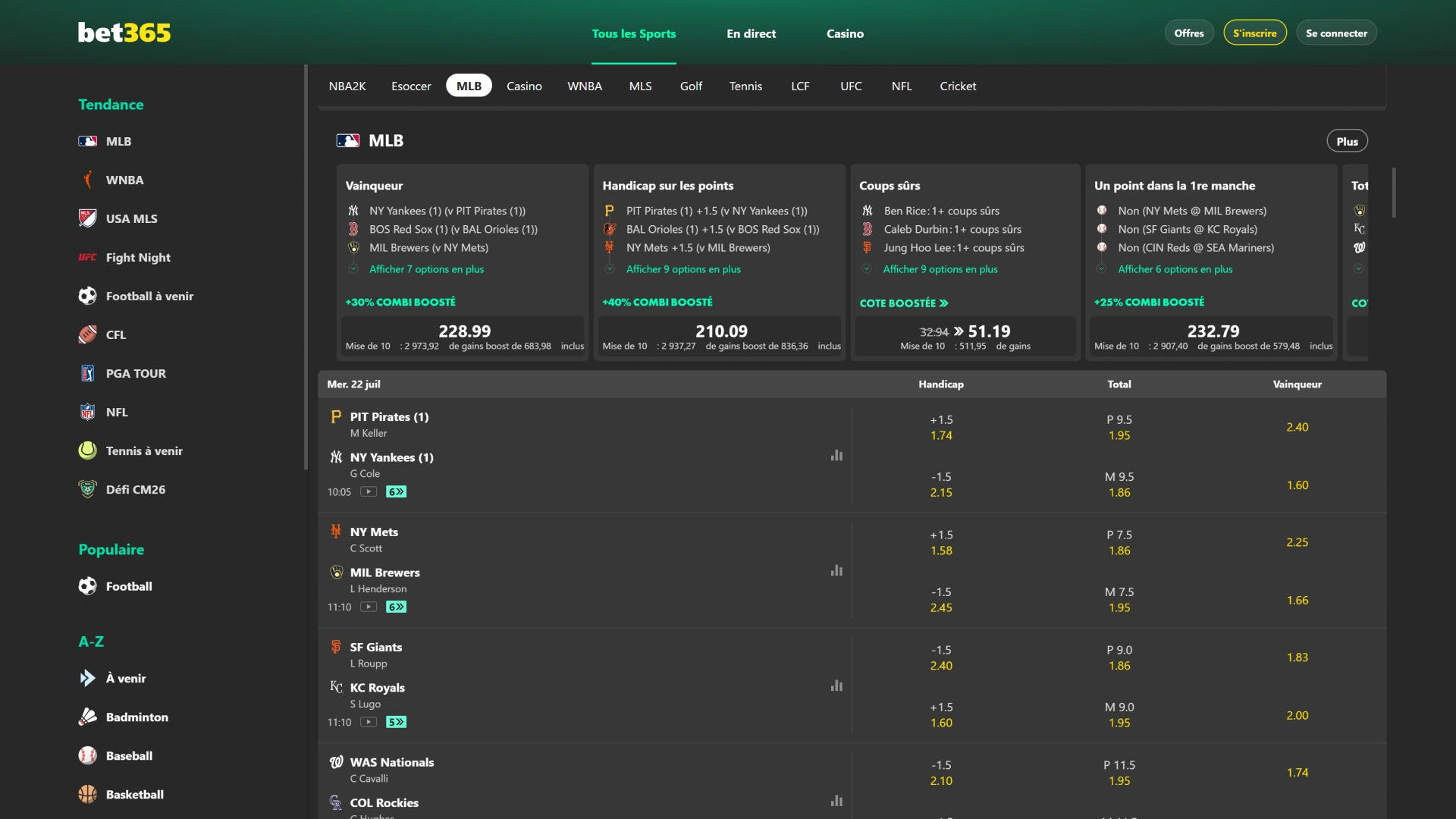 Suivez les résultats des matchs en direct et placez vos paris sur Bet365.